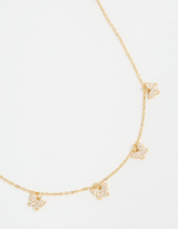 Gold Plated Diamante Butterfly Dainty Charm Necklace