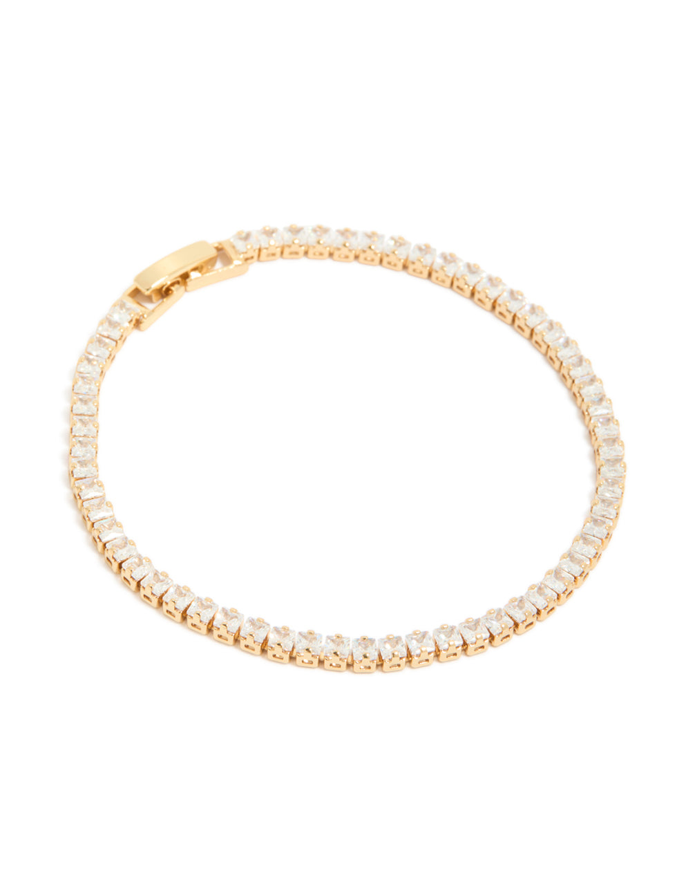 Gold Plated Cubic Zirconia Baguette Tennis Bracelet