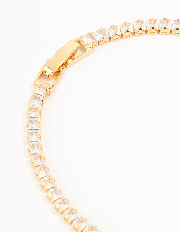 Gold Plated Cubic Zirconia Baguette Tennis Bracelet