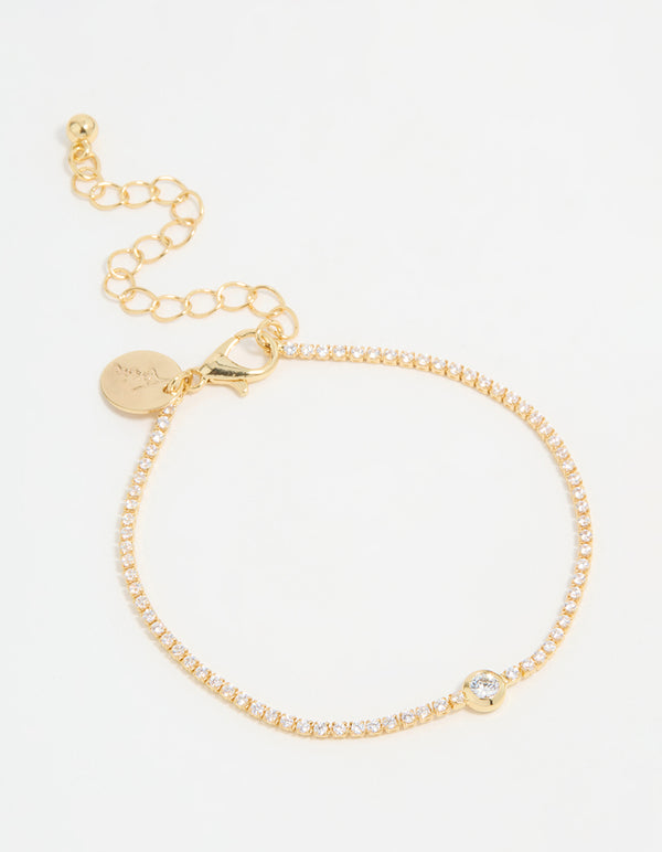 Gold Plated Cubic Zirconia Pave & Round Stone Bracelet