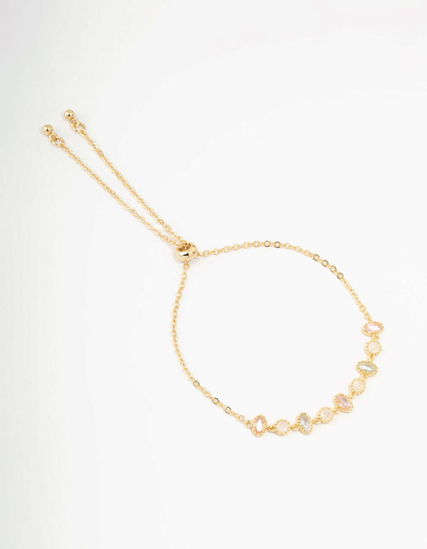 Gold Plated Cubic Zirconia Oval & Round Toggle Bracelet