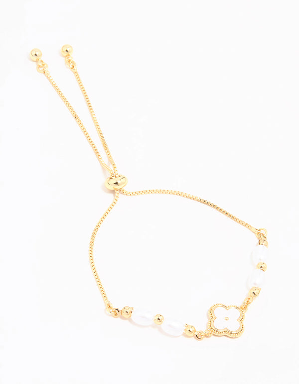 Gold Plated Pearl Flower Toggle Bracelet