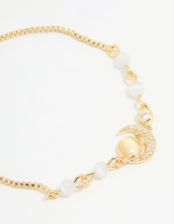 Gold Plated Cubic Zirconia Quartz Celestial Toggle Bracelet