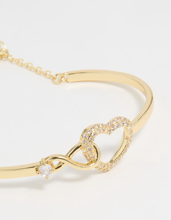 Gold Plated Infinity Heart Wrist Cuff