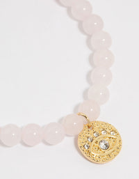 Gold Plated Rose Quartz Stretch Bracelet - link has visual effect only