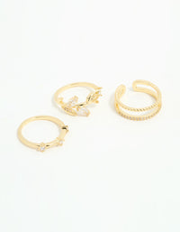 Gold Plated Cubic Zirconia Leafy Station Rings 3-Pack - link has visual effect only
