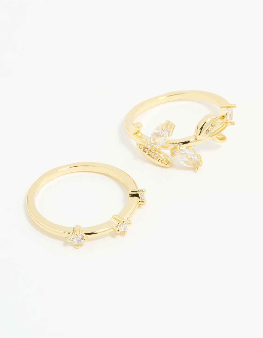 Gold Plated Cubic Zirconia Leafy Station Rings 3-Pack