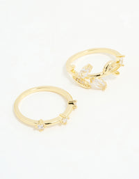 Gold Plated Cubic Zirconia Leafy Station Rings 3-Pack - link has visual effect only