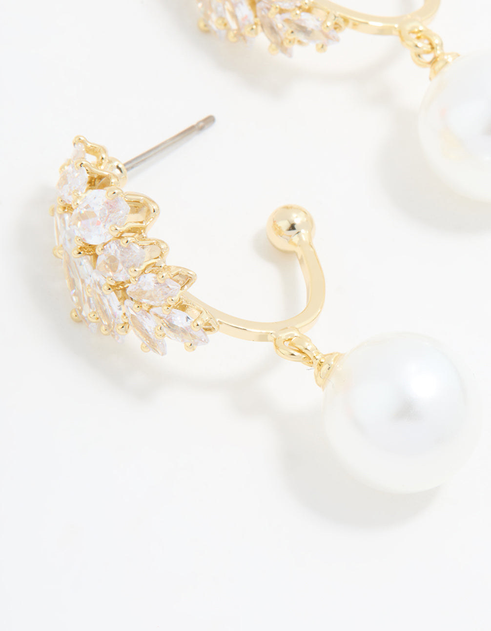Gold Plated Cubic Zirconia & Pearl Hoop Earrings