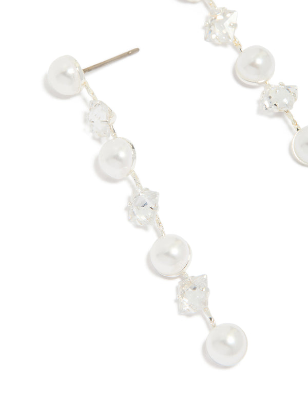 Silver Plated Cubic Zirconia & Pearl Drop Earrings