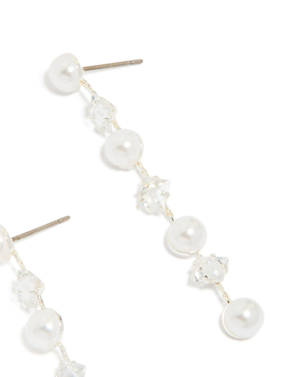 Silver Plated Cubic Zirconia & Pearl Drop Earrings