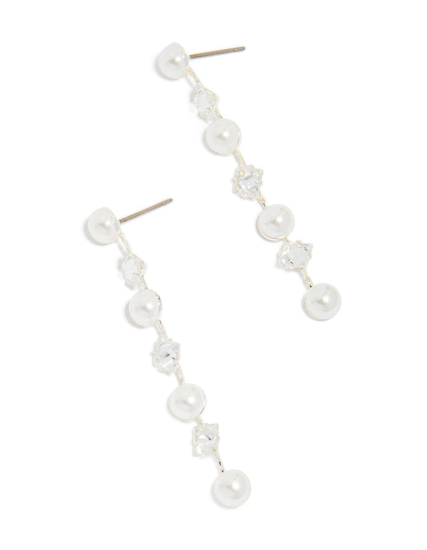 Silver Plated Cubic Zirconia & Pearl Drop Earrings
