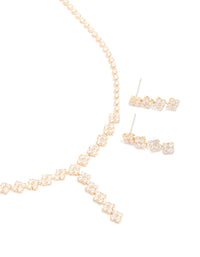 Gold Plated Cubic Zirconia Necklace & Drop Earrings Set - link has visual effect only