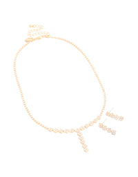 Gold Plated Cubic Zirconia Necklace & Drop Earrings Set - link has visual effect only
