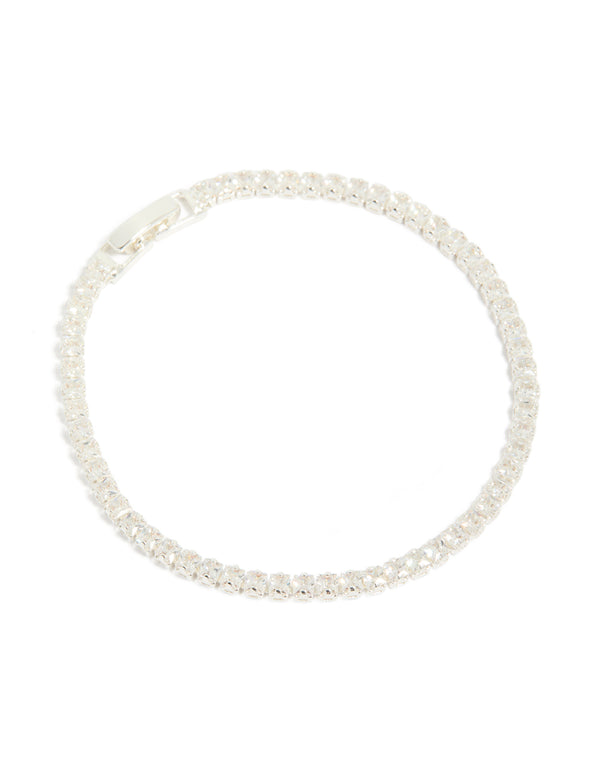 Silver Plated Cubic Zirconia Baguette Tennis Bracelet