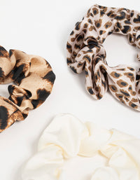 Satin Fabric Leopard Print & Cream Scrunchies 3-Pack - link has visual effect only