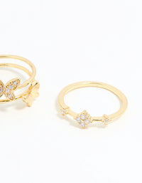 Gold Plated Cubic Zirconia Butterfly Rings 3-Pack - link has visual effect only