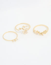 Gold Plated Pearl Flower & Bow Rings 3-Pack - link has visual effect only