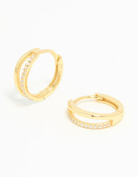 Gold Plated Sterling Silver Cubic Zirconia Double Hoop Earrings - link has visual effect only