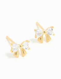 Gold Plated Sterling Silver Cubic Zirconia Bow Stud Earrings - link has visual effect only