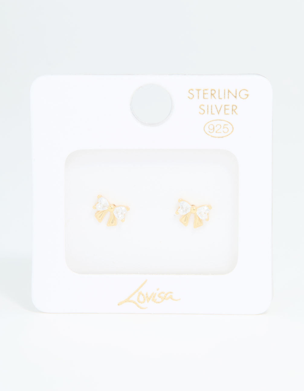 Gold Plated Sterling Silver Cubic Zirconia Bow Stud Earrings