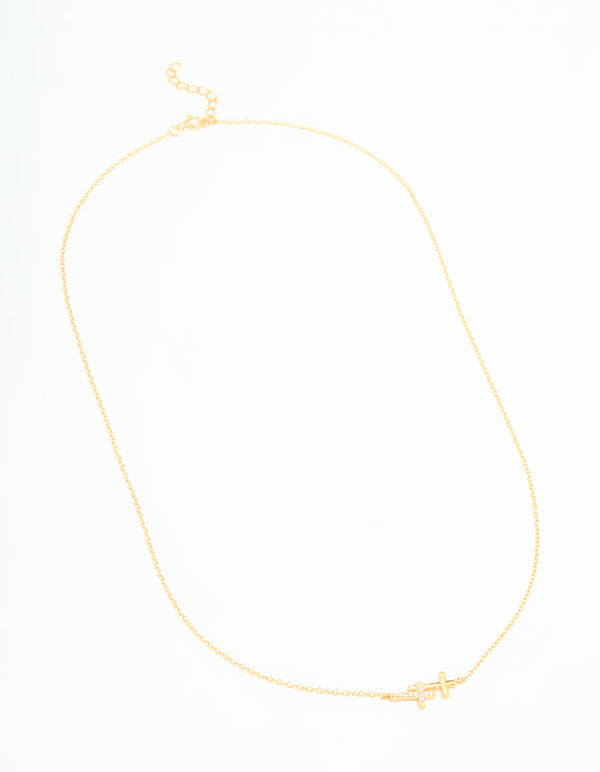 Gold Plated Sterling Silver Cubic Zirconia Double Cross Necklace