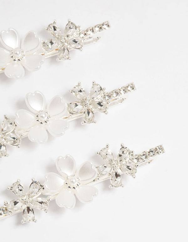 Silver Acrylic Flower Hair Slides 3-Pack