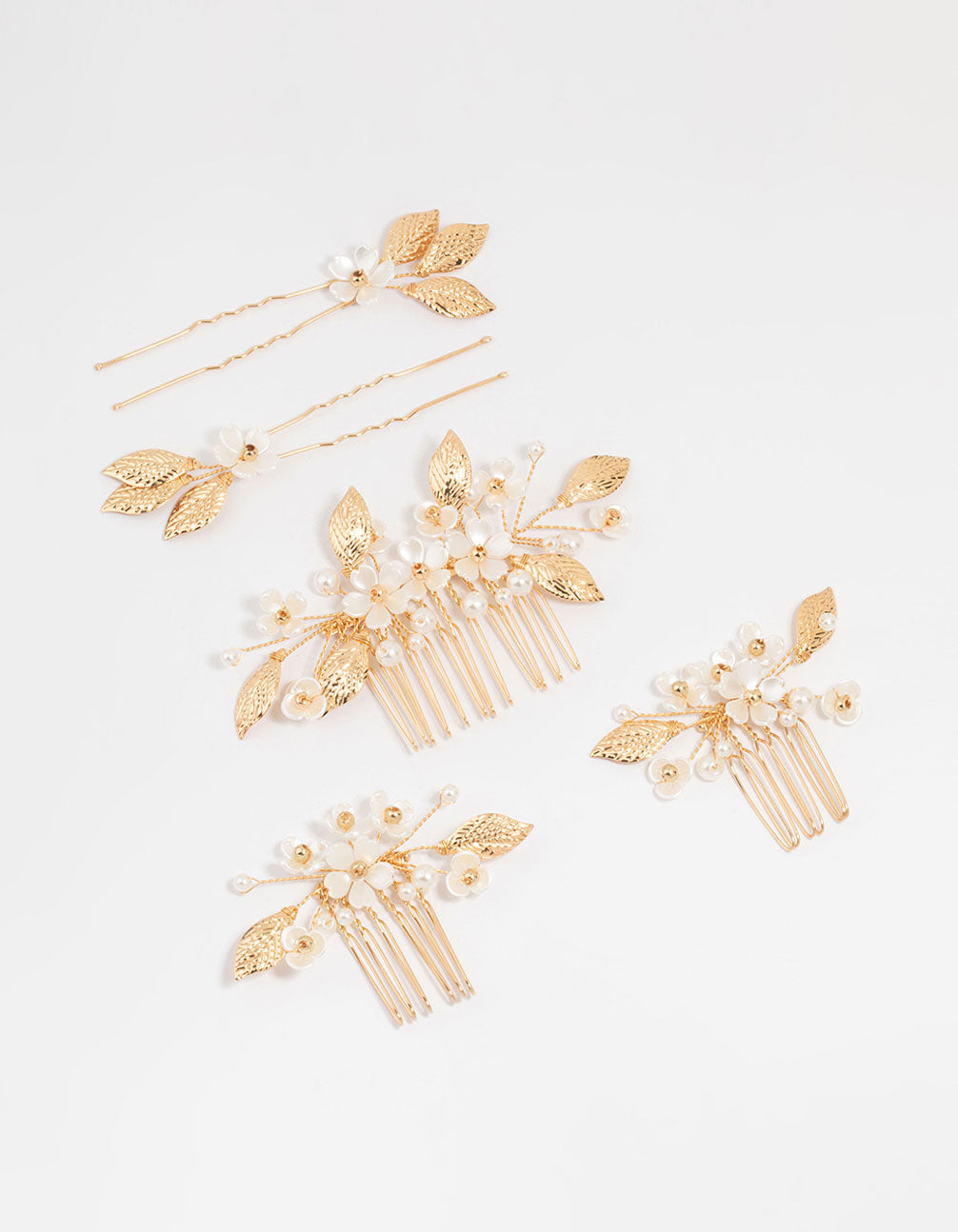 Gold Acrylic Flower Hair Combs & Hair Pins 5- Pack