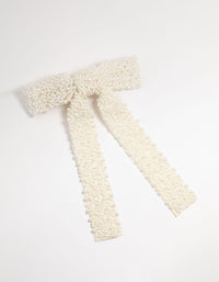 White Fabric Beaded Bow Clip - link has visual effect only