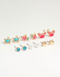 Kids Gold Sea Theme Stud Earrings 6-Pack - link has visual effect only