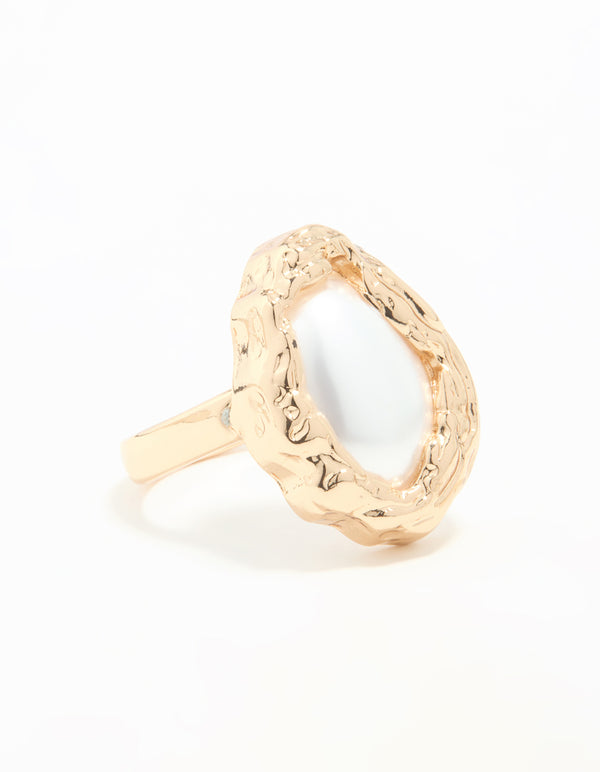 Gold Pearl Molten Oval Ring