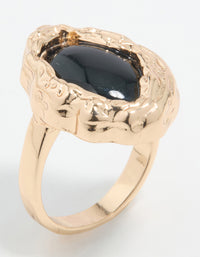 Gold Black Stone Molten Oval Ring - link has visual effect only