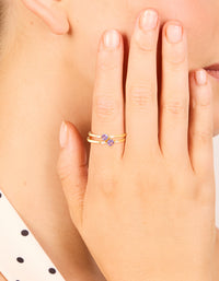 Gold Plated Purple Cubic Zirconia Dainty Stacking Rings 2-Pack - link has visual effect only