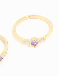 Gold Plated Purple Cubic Zirconia Dainty Stacking Rings 2-Pack - link has visual effect only