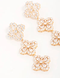 Gold Cubic Zirconia Triple Flower Drop Earrings - link has visual effect only