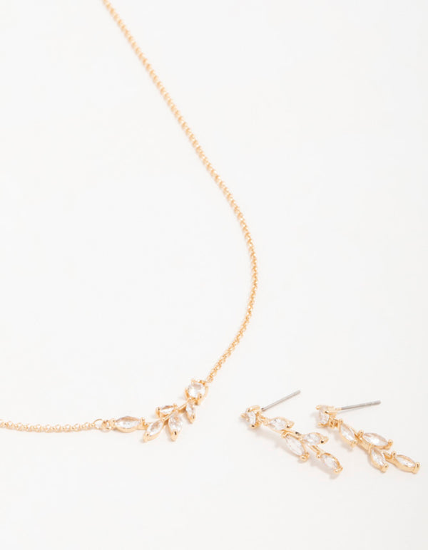 Gold Olive Branch Necklace & Earrings Set
