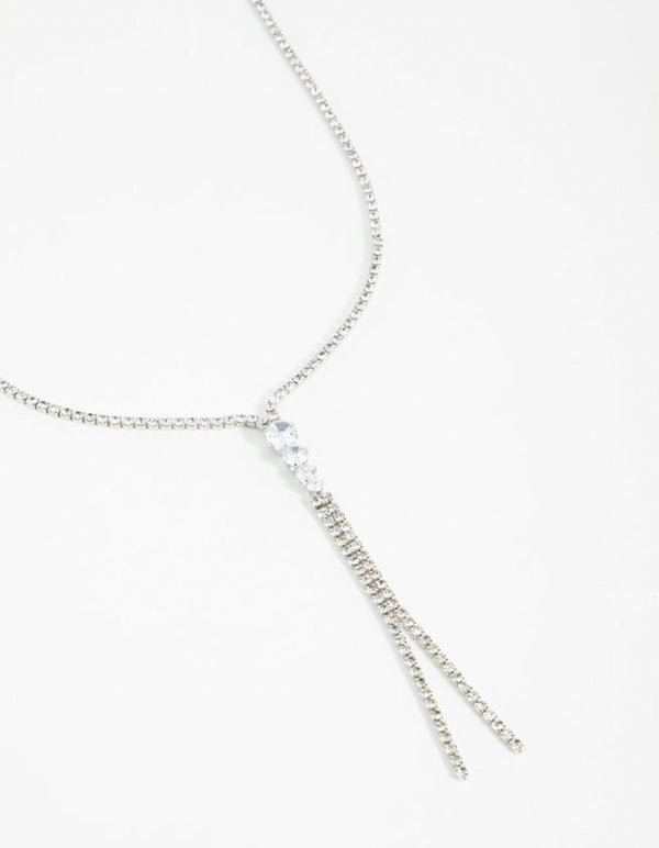 Silver Double Chain Drop Necklace