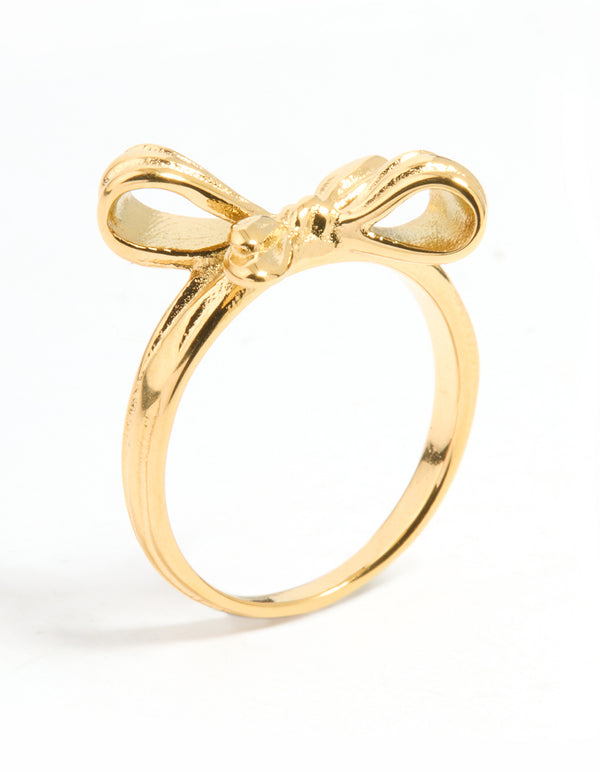 Waterproof Gold Plated Stainless Steel Dainty Bow Ring