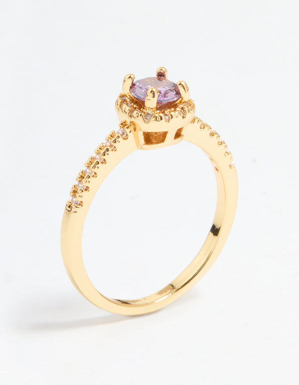 Gold Plated Pink Cubic Zirconia Mini Cushion Ring