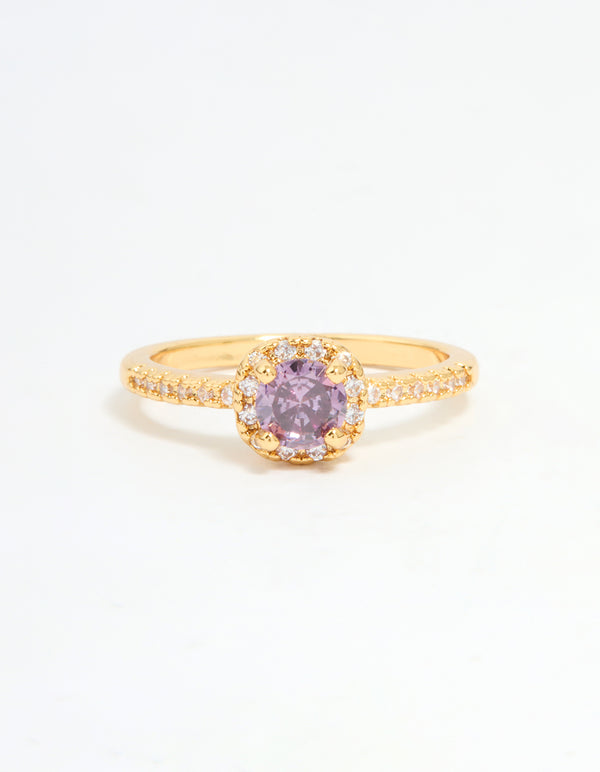 Gold Plated Pink Cubic Zirconia Mini Cushion Ring