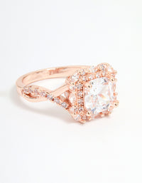 Rose Gold Cubic Zirconia Princess Halo Ring - link has visual effect only