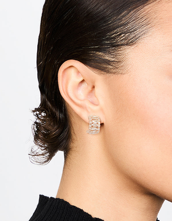 Rose Gold Plated Cubic Zirconia Medium Hoop Earrings