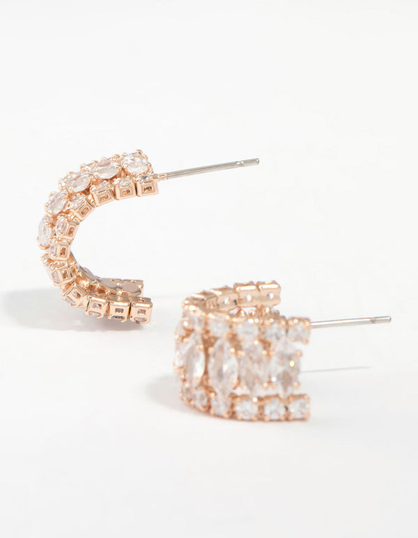 Rose Gold Plated Cubic Zirconia Medium Hoop Earrings