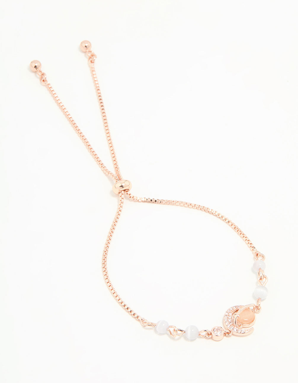 Rose Gold Plated Cubic Zirconia Moon Rose Quartz Toggle Bracelet