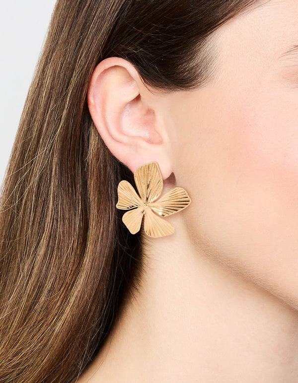 Gold Plated Textured Flower Studs