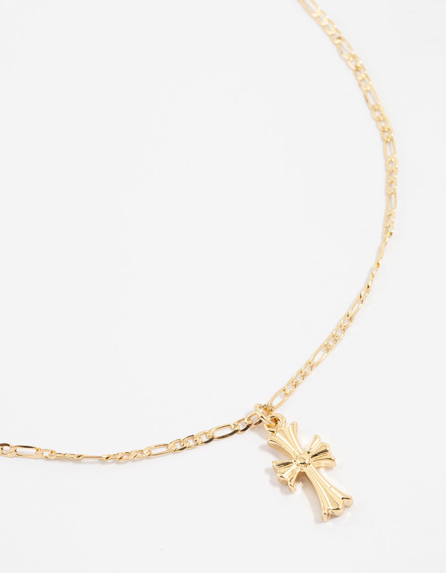 Gold Plated Gothic Mini Cross Necklace