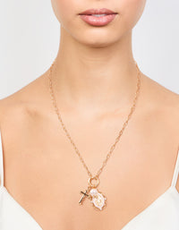 Gold Plated Pearl Cross Necklace - link has visual effect only