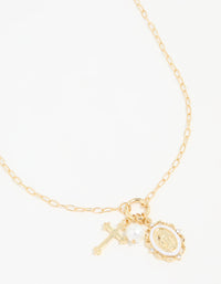 Gold Plated Pearl Cross Necklace - link has visual effect only