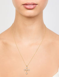 Gold Plated Cubic Zirconia Gothic Cross Necklace & Stud Earrings Set - link has visual effect only