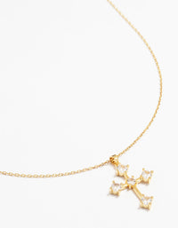 Gold Plated Cubic Zirconia Gothic Cross Necklace & Stud Earrings Set - link has visual effect only